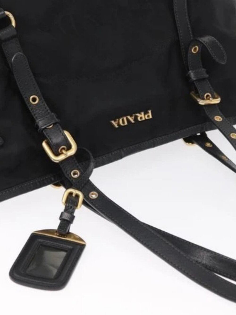 PRADA Tote Bag Nylon Black Gold Auth 157581 - Picture 6 of 16